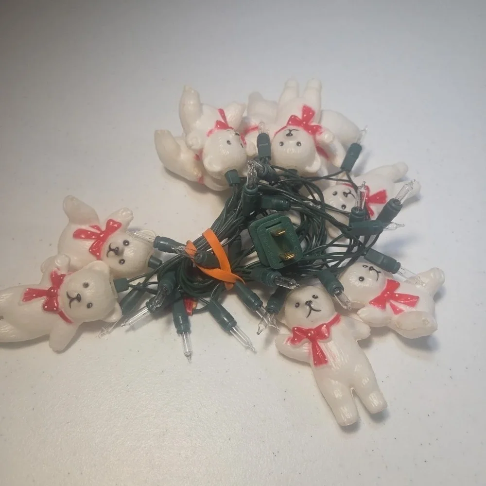 Vtg Blow Mold Patio Indoor Outdoor Lights Polar Bear Plastic String of 10